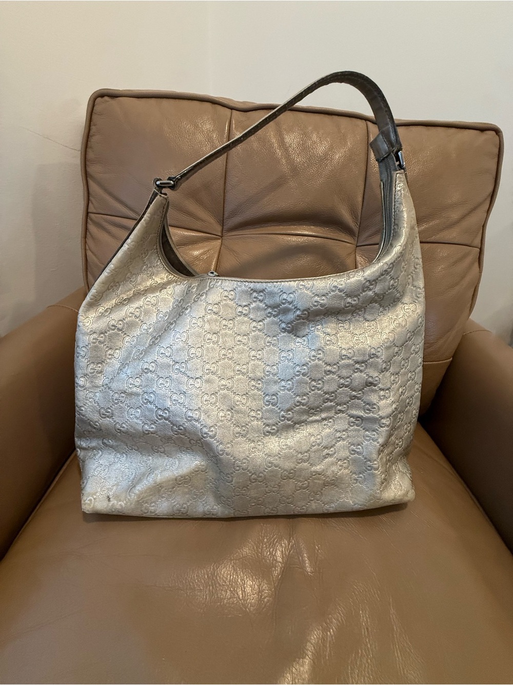 Gucci Silver Monogram Hobo Bag - Women's Shoulder Tote